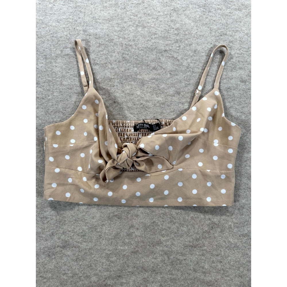 Nasty Gal We Throw Shapes Together Polka Dot Cropped Tank Top Sand Womens 4